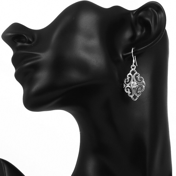 925 Silver Plated CZ Scroll Earrings - Picture 4 of 7